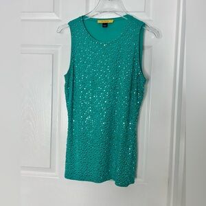 St. John Green Studded Women’s  Soft Stretch Sleeveless Blouse Top Sz S